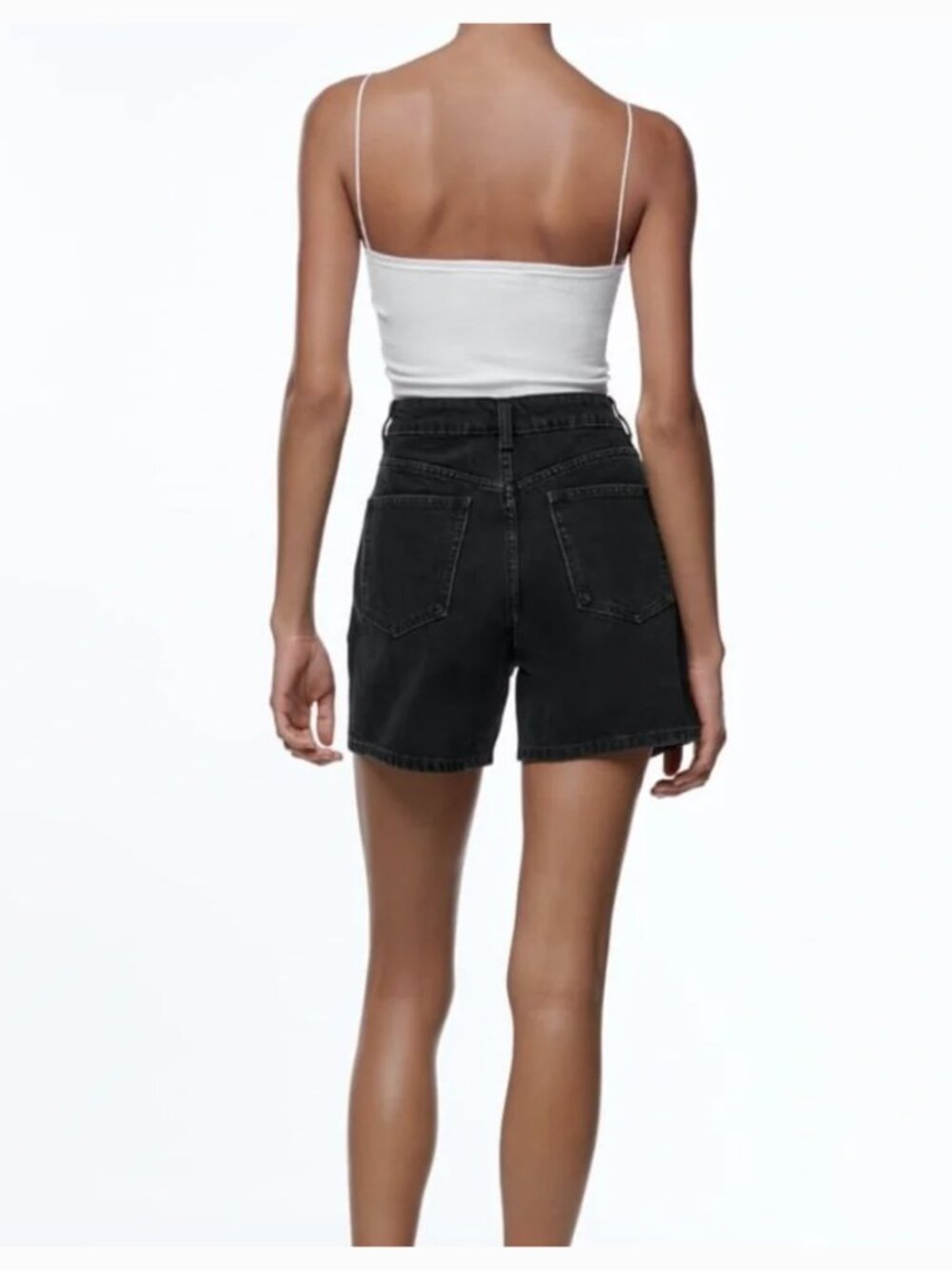 Zara Mom Fit High Rise Denim Shorts Washed Black Faded Charcoal 100% Cotton US 2 - Picture 8 of 16